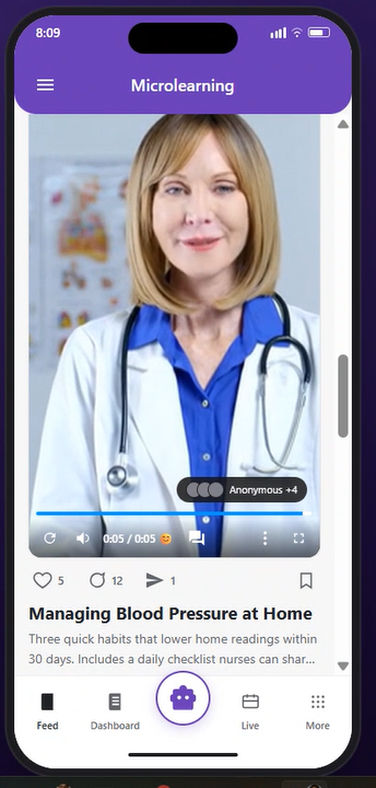 Instancy Microlearning application mobile feed interface